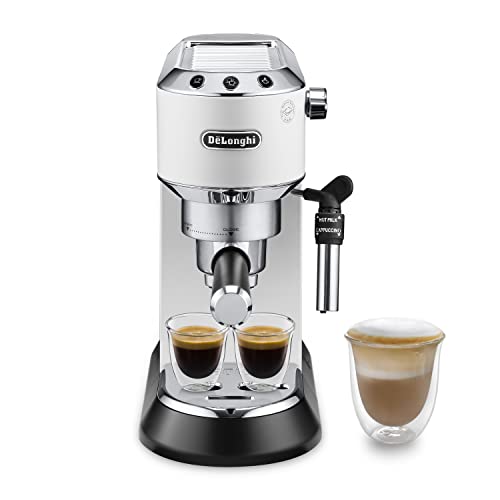 De'Longhi Dedica Style EC 685.W – Espresso Siebträgermaschine, Espressomaschine mit professionellem Milchaufschäumer, nur 15 cm breit, für Kaffeepulver oder ESE Pads, 1 l Wassertank, weiß von De'Longhi
