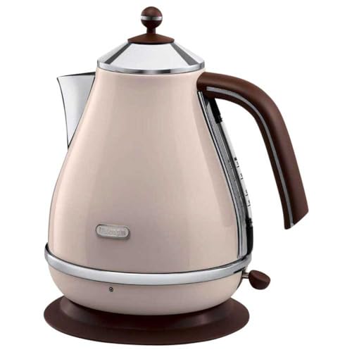 De'Longhi Wasserkocher Icona Vintage KBOV2001.BG - 1,7 l mit Wasserstandsanzeige und 360° Basis, Edelstahl in elegantem Retro Look mit Chrom-Details, beige von De'Longhi