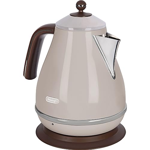 De'Longhi Wasserkocher Icona Vintage KBOV2001.BG - 1,7 l mit Wasserstandsanzeige und 360° Basis, Edelstahl in elegantem Retro Look mit Chrom-Details, beige von De'Longhi