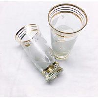 Vintage 1960Er Jahre Gold Frosted Floral Trinkgläser, Set Mit 4 Exquisite, Seltene Glasbecher Vintage 1960Er Jahre Gold Frosted Floral Trinkgläser, Set Mit 4 Exquisite, Seltene Glasbecher von DeMarsVintage