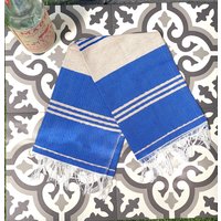 Hand Loomed Handtuch 100% Baumwolle Blau Und Taupe Cottagecore Made in Oaxaca von DeNuevoVintage