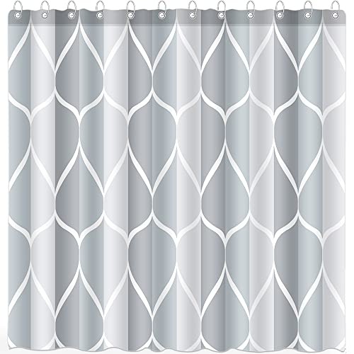 DePhoto Grauer geometrischer Duschvorhang, wasserdichtes Design und Polyester, schnelltrocknend, Blauer Stoff, Duschvorhänge-Set für Badezimmer mit 12 Haken, 180 x 180 cm von DePhoto