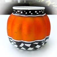 Großes Windlicht Kürbis Aus Glas Handbemalt, Harlekinmuster, Herbst - Halloween - Dekoration, Gemütliche Beleuchtung, Orange/Silber von DePinhoArtworks