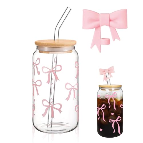 1 Stück 500ml Cute Stuff Matcha Glas mit Deckel und Strohhalm – ästhetisches Design mit Bow und Anti-Staub-Abdeckung, Multifunktionaler Geschenk-Idee für Beste Freundin 1 Stück 500ml Cute Stuff Matcha Glas mit Deckel und Strohhalm – ästhetisches Design mit Bow und Anti-Staub-Abdeckung, Multifunktionaler Geschenk-Idee für Beste Freundin von DePro