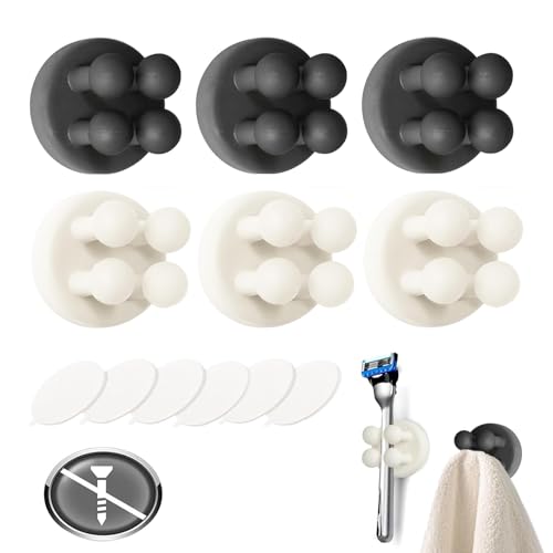 6 Stück Silikon Zahnbürstenhalter Wand, Selbstklebende Zahnbürstenhalter für Badezimmer, Küche – Widerstandsfähige Haken mit Saugnapf (Schwarz + Weiß)​ von DePro