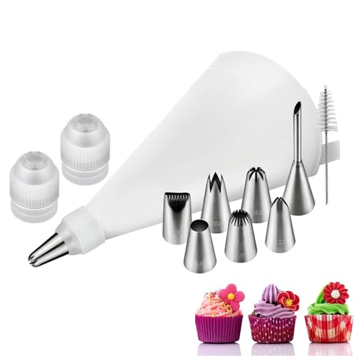 DePro 11-teilig Profi Spritztüllen Set –spritzbeutel wiederverwendbar mit Tüllen aus Edelstahl für Tortendeko, Krapfenfüller & Profi-Bäcker | Premium Spritzbeutel, Adapter von DePro