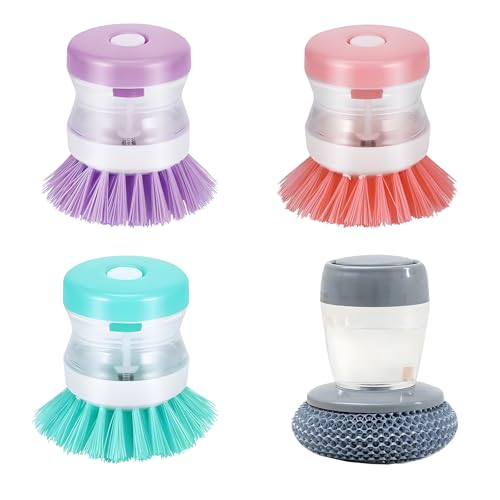 Spülbürste Mit Spülmittelspender, Befüllbare Spülbürste 4er Set, Abwaschbürste Mit PET-Borsten, Effiziente Reinigung Für Töpfe Und Pfannen, Küchenbürste In Vier Farben von DePro