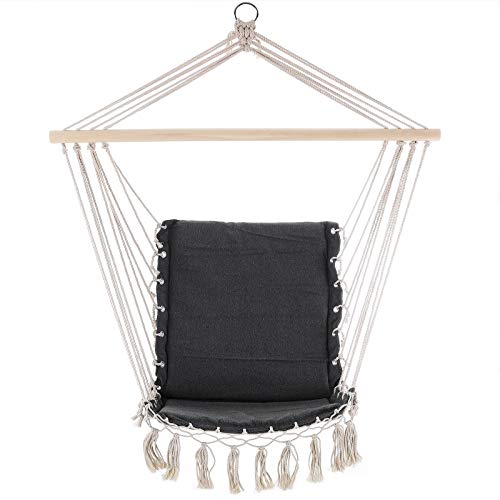 DETEX® Hängesessel 150kg Belastbarkeit Sitzkissen Makramee Outdoor Indoor Hängeschaukel Hängestuhl Hängesitz Schaukel Schaukelstuhl Grau von DETEX