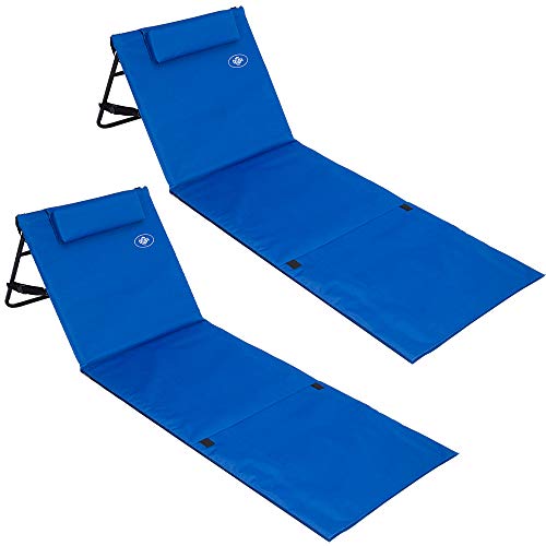 DeTeX® 2X Strandliege klappbar leicht tragbar Rückenlehne UV-beständig Tasche Reißverschluss Kissen Tragegurt Garten Camping Picknick Strandmatte Blau von DeTeX