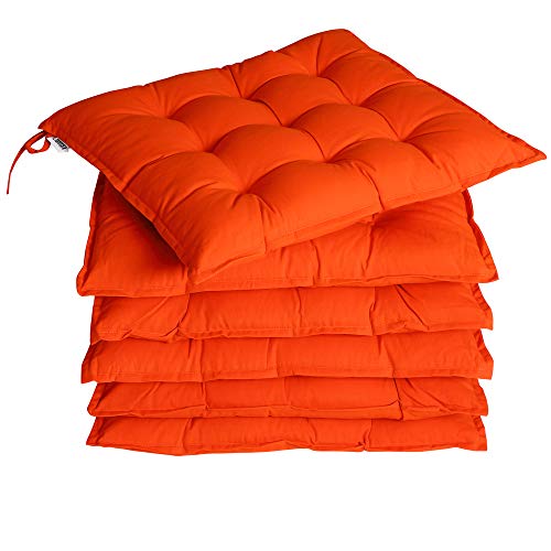 DETEX® Sitzkissen Stuhl 6er Set 55% Baumwolle Wasserabweisend 43x39cm Visko-Effekt Waschbar Stuhlkissen Sitzpolster Gartenstuhl Sitzauflage Orange von DETEX