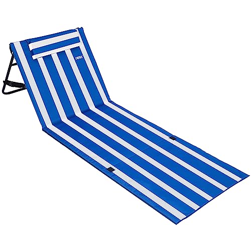 DeTeX® Strandliege klappbar leicht tragbar Rückenlehne UV-beständig Tasche Reißverschluss Kissen Tragegurt Camping Picknick Strandmatte Blau-Weiß von DeTeX