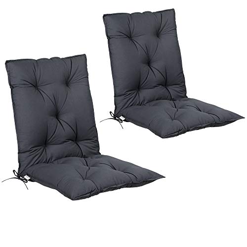 DETEX® Stuhlauflage 2er Set 116x57x7cm Viskoeffekt Outdoor Stuhlkissen Polster Auflage Niedriglehner Sitzauflage Anthrazit Uni von DETEX