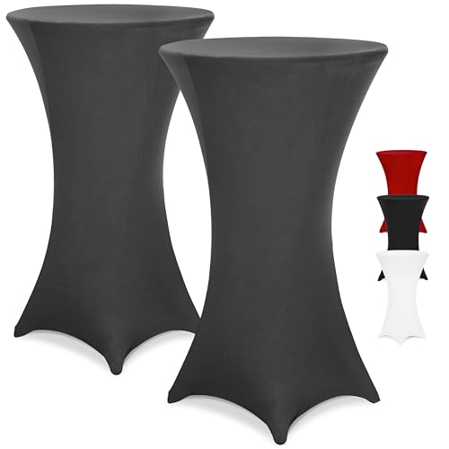 DETEX® Stehtisch Hussen Ø 60-65cm Grau 2er Set Rund 30°C Waschbar Verstärkte Standfüße Knitter- & Bügelfrei Stretch Stehtischhusse Tisch Überzug Cover von DETEX
