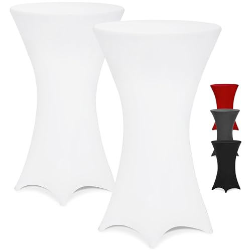 DETEX® Stehtisch Hussen Ø 70-75cm Weiß 2er Set Rund 30°C Waschbar Verstärkte Standfüße Knitter- & Bügelfrei Stretch Stehtischhusse Party Hochzeit Deko von DETEX