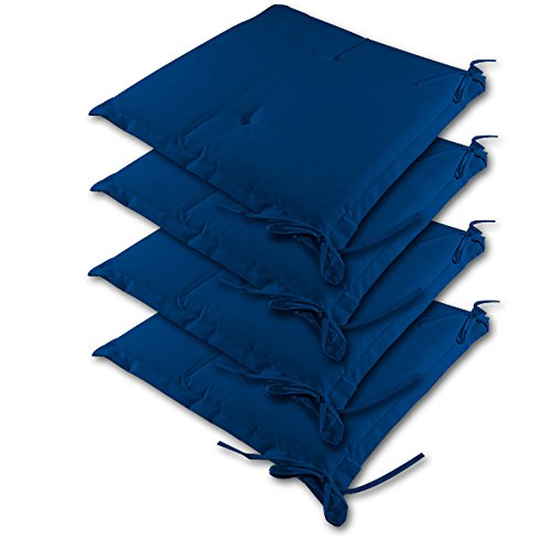 DETEX® Sitzkissen Stuhl 4er Set Wasserabweisend 45x40cm Befestigungsriemen Waschbar Reißfest Stuhlkissen Sitzauflage Sitzpolster Gartenstuhl Blau von DETEX