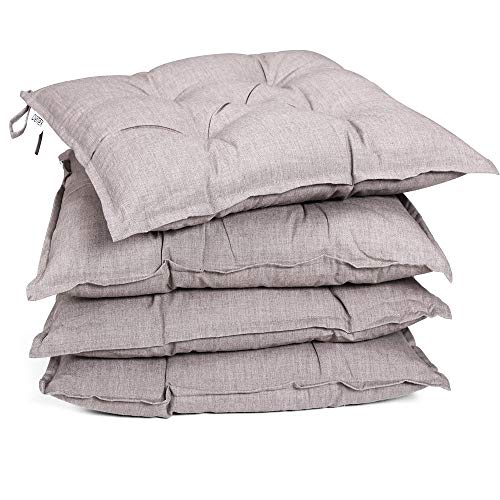 DETEX® Sitzkissen Stuhl 4er Set 55% Baumwolle Wasserabweisend 45x45cm Visko-Effekt Waschbar Reißfest Stuhlkissen Sitzpolster Gartenstuhl Creme Meliert von DETEX