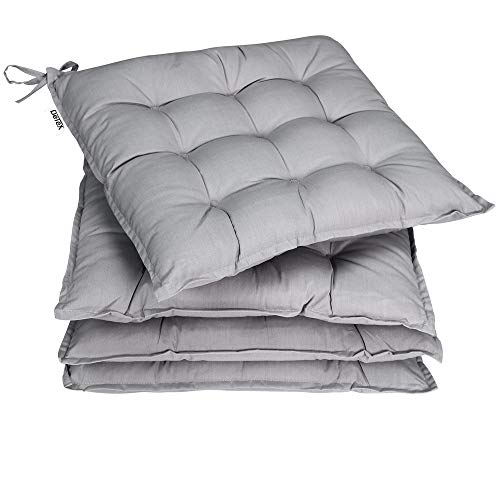 DETEX® Sitzkissen Stuhl 4er Set 55% Baumwolle Wasserabweisend 44x44cm Visko-Effekt Waschbar Stuhlkissen Sitzpolster Gartenstuhl Sitzauflage Grau von DETEX