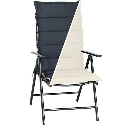DETEX® 6X Sitzkissen Stuhl Hochlehner Wendekissen Creme-Anthrazit Wetterfest 30° waschbar 120x45cm Gartenstuhl Stuhlkissen Polster Auflage Sitzauflage von DETEX