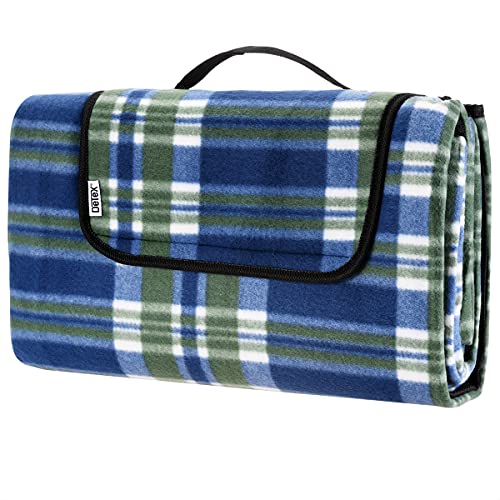 DeTeX® Picknickdecke Campingdecke XXL 200x200 cm Wasserdicht Wärmeisoliert Waschbar Fleece Faltbar für 4-6 Personen Garten Stranddecke Karo/Blau von DeTeX