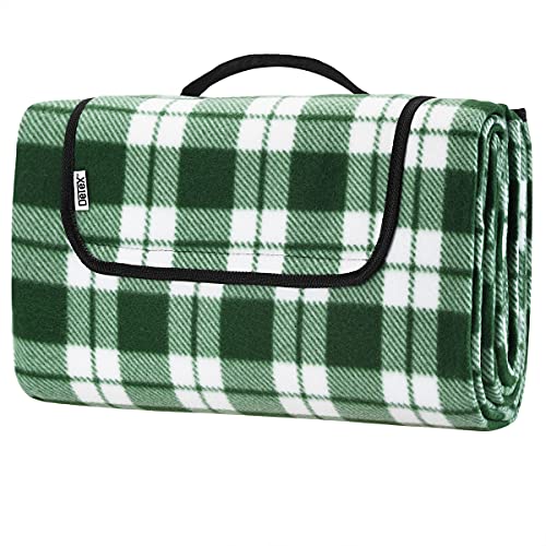 DeTeX® Picknickdecke Campingdecke XXL 200x200 cm Wasserdicht Wärmeisoliert Waschbar Fleece Faltbar für 4-6 Personen Garten Stranddecke Karo/Grün von DeTeX