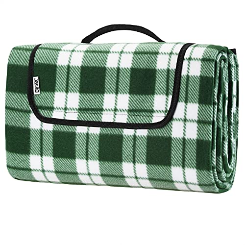 DETEX® Picknickdecke Campingdecke XXL 200x200 cm Wasserdicht Wärmeisoliert Waschbar Fleece Faltbar für 4-6 Personen Garten Stranddecke Karo/Grün von DETEX