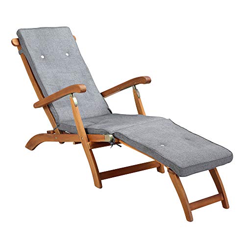 DeTeX Polsterauflage Gartenliege Deck Chair Wasserfest Baumwolle Garten Liegenauflage Auflage Sonnenliege Meliert Grau von DeTeX