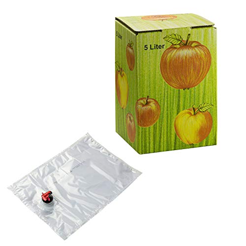 DeTec Bag in Box Saftkarton mit Saftbeutel für Saftabfüllung Faltkarton Most Apfelsaft Saftschlauch Set 3 5 10 Liter Füllmenge Sparset (20 STK, 5 Liter) von DeTec