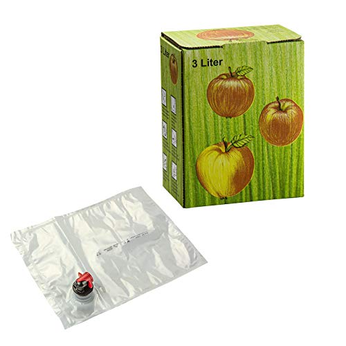 DeTec Bag in Box Saftkarton mit Saftbeutel für Saftabfüllung Faltkarton Most Apfelsaft Saftschlauch Set 3 5 10 Liter Füllmenge Sparset (40 STK, 3 Liter) von DeTec