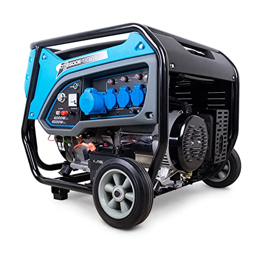 DeTec. Stromgenerator Benzin 15 PS mit E-Start I mobiler Stromerzeuger 230V 6,5KW 6500W 50Hz I Notstromaggregat 4 Takt Benzinmotor 420ccm I 1-Phasen Benzin Generator I Stromaggregat leise 93dB(A) von DeTec.