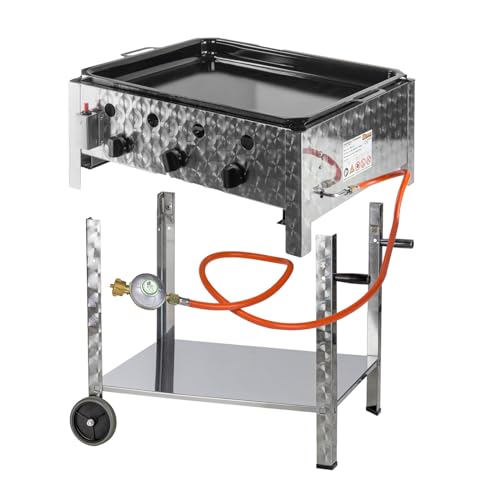 Gastro Edelstahl Gas-Bräter mit Untergestell Grill 3flammig Gastrobräter Stahlpfanne von DeTec