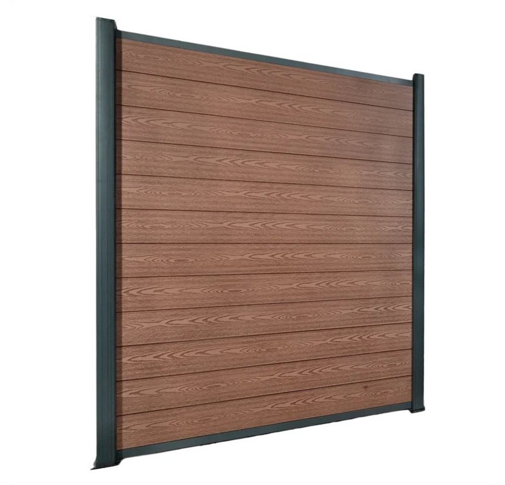 DeToWood Dichtzaun WPC Zaun Premium Braun (Zum Aufdübeln), (Komplettset, Komplettset Inklusive Pfosten und Montagezubehör), Stabile Bauweise durch Pfosten aus Aluminium von DeToWood