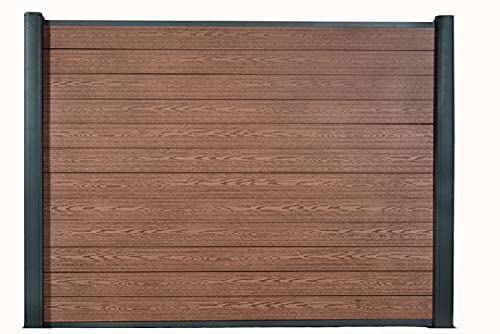 DeToWood WPC-Zaun l Sichtschutz-Zaun Steckzaun Gartenzaun Komplettset Aluminiumpfosten I zum Einbetonieren I Braun (Muster vom Dekor ca.15x10cm) von DeToWood