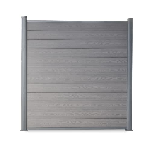 wpc sichtschutzzaun l sichtschutz zaun holz optik I Gartenzaun Komplettset Aluminiumpfosten I zum Einbetonieren I Grau (1x Feld, Pfosten zum Aufschrauben) von DeToWood