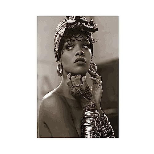 Rihanna Schwarz-Weiß-Poster auf Leinwand, Schlafzimmer, Dekoration, Sport, Landschaft, Büro, Raumdekoration, Geschenk, ungerahmt, 30 x 45 cm von DeUyo