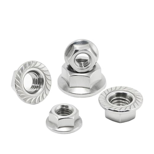 DeVow 1~10 Stück feinverzahnte Sechskantflansch-Kontermuttern M6 M8 M10 M12 M14 M16 M20 Spinlock-Muttern aus Edelstahl 304(M12x1.25-2pcs) von DeVow