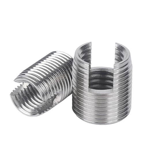 DeVow 2/5/10 Stück M2 .5 M3 M4 M5 M6 M8 ~ M16 Gewindereparatureinsatz aus verzinktem/rostfreiem Stahl mit Schlitz, selbstschneidende Schraubenhülsenmuttern(Stainless Steel,M5xM8x10mm (10pcs)) von DeVow