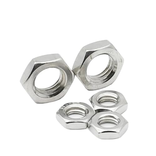 DeVow 2~100 Stück 304 Edelstahl DIN439 Flache Sechskant-Wafer-Nietmuttern, dünn, M2,5 M3 M4 M5 M6 M8 M10 M12 M14 M16 M18 M20 M22 M24(M6 (50pcs)) von DeVow