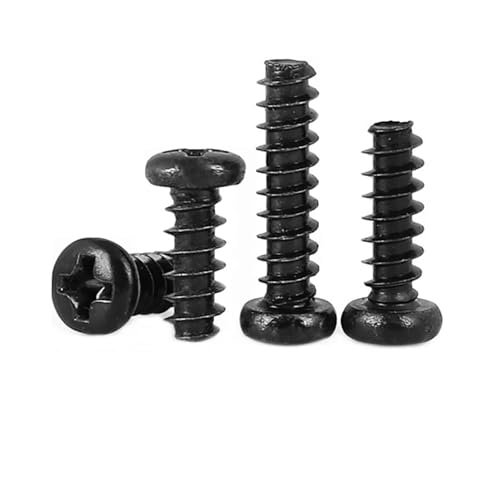 DeVow 500/200/100 Stück M1 M1.2 M1.4 M1.5 M1.6 M1.7 M2 M2.3 M2.6 Schwarze Schrauben selbstschneidende Schraube(4mm,M2.5 x100pcs) von DeVow