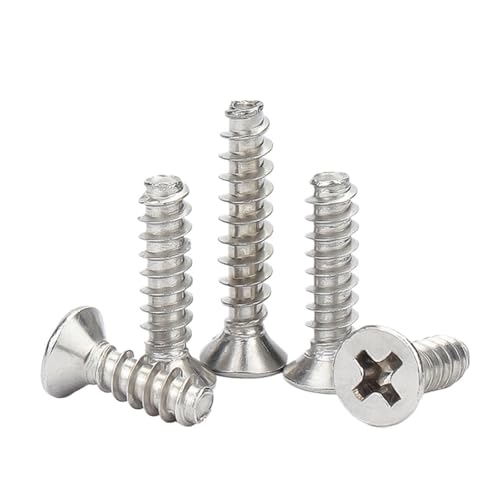 DeVow M1 M1.2 M1.4 M1.7 M2 ~ M6 Mikrokleine selbstschneidende Holzschraube aus Edelstahl 304 mit Kreuzschlitz, Senkkopf und flachem Ende(25mm,M5(10Pcs)) von DeVow