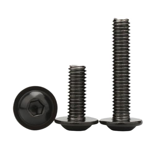 DeVow M2 M2.5 M3 M4 M5 M6 M8 Schwarz verzinkt 304 Edelstahl Sechskant Innensechskant Rundknopf Flanschkopf mit Unterlegscheibe Schraube Bolzen(5mm,M2.0 (50pcs)) von DeVow