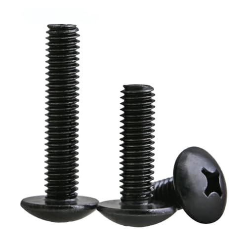 DeVow M2 M2.5 M3 M4 M5 M6 Nickel/Schwarz Zink Kopf Große Flache Runde Kreuz Schraube Bolzen L = 3-50mm(Black Zinc,12MM_M3(50PCS)) von DeVow