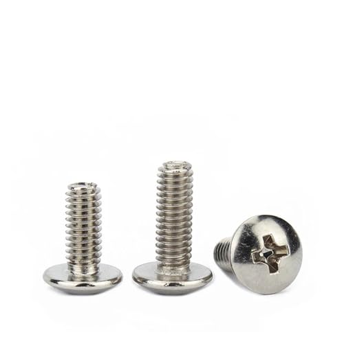 DeVow M2 M2.5 M3 M4 M5 M6 Nickel/Schwarz Zink Kopf Große Flache Runde Kreuz Schraube Bolzen L = 3-50mm(Nickel Plated,10MM_M6(5PCS)) von DeVow