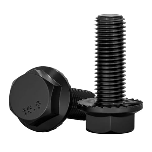 DeVow Schwarzer Kohlenstoffstahl der Güteklasse 10.9, Außensechskant-Flanschschrauben, Bolzen M5 M6 M8 M10 M12 M14 M16(M10x25mm-2pcs) von DeVow