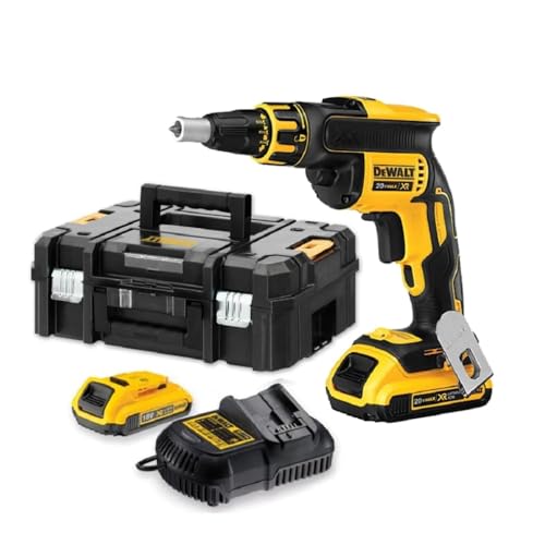 DEWALT Akku-Schnellschrauber (18V, 2Ah, Leerlaufdrehzahl 0-4.400 min-1, 1/4 Zoll Innensechskant, inkl. mag. Bithalter, PH2 Schrauberbit, 2x Akkus, 1x Schnellladegerät, Zubehör, Tstak Box II) DCF620D2 von Dewalt