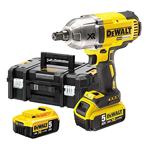 DEWALT 18 V, 5,0 Ah Akku-Schlagschrauber (Drehmoment max. 950 Nm, 1/2 Zoll Außenvierkant-Aufnahem, integrierte LED-Leuchte, inkl. 2x Akkus, System-Schnellladegerät und TSTAK Box-II) DCF899P2 von DEWALT