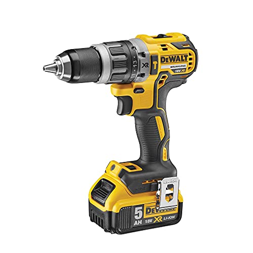 DeWalt Akku-Schlagbohrschrauber (18 V, 5 Ah, mit LED-Arbeitslicht, bürstenlose Motor-Technologie, zwei-Gang-Vollmetallgetriebe, inkl. 2x Akkus, System-Schnellladegerät und Tstak-Box), DCD796P2 von Dewalt