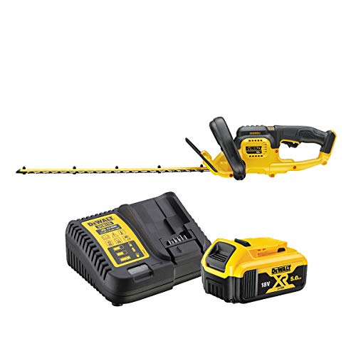 DEWALT bürstenlose Akku-Heckenschere / Strauchschere (18V, 5.0 Ah, 55 cm Schwertlänge, 19 mm Schnittstärke, inkl. Akku und System-Schnellladegerät), DCM563P1 von Dewalt