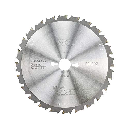 DeWalt Extreme Kreissägeblatt (für Radialarmsägen, Sägeblatt-Ø 250, Bohrung 30 mm, Schnittbreite 2.8 mm, 24FZ, Zahnwinkel 10°) DT4302 von DEWALT