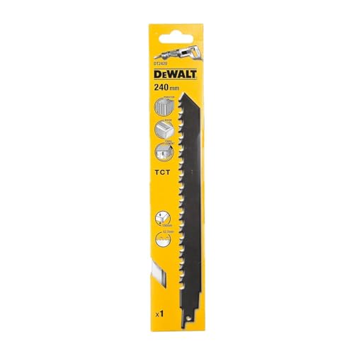 Dewalt Spezial-Säbelsägeblatt DT2420 (240mm Gesamtlänge, Zahnteilung: 12.7 mm, Blattstärke: 1,5 mm, für Porenbeton, Ziegelstein und Fiber-Zement bis 150 mm), 1 Stück von DEWALT