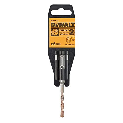 DEWALT SDS-Plus Hammerbohrer/Schlagbohrer EXTREME 2 (6x110x50 mm, für den Dauereinsatz in härtestem Beton, Mauerwerk, Natur- und Kusntstein) DT9514-QZ, Multi, 6 x 110 mm von DEWALT